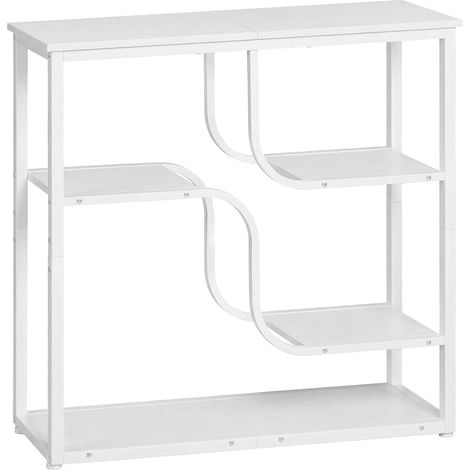 Console Meuble Étroite à 5 Étages, Table d’Entrée Style Industriel Rétro, pour Entrée, Salon, Couloir, Cadre en Fer et Plateau à Motifs de Bois, Blanc (1/5)