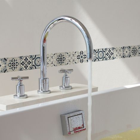 Frise décorative adhésive, borgatella bleu, motif carreaux de ciment style ancien, 5 cm X 300 cm (1/5)