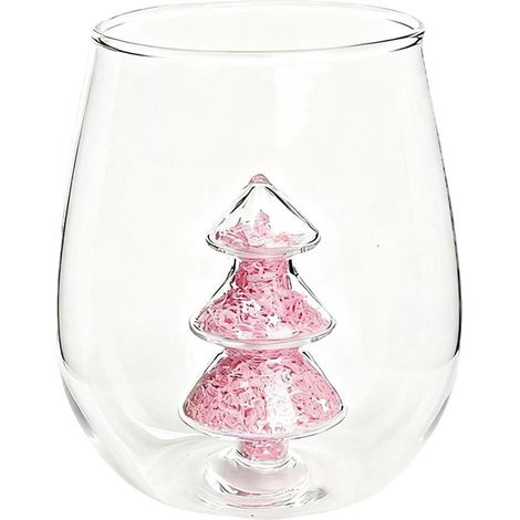 Verre À Vin - Verre À Vin Sans Pied Avec Arbre De Noël En 3D - Pour Fêtes Familiales Et Réveillons - 350 Ml Ou 500 Ml (1/5)