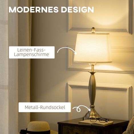 Lot de 3 lampes : 1 lampadaire, 2 lampes de table, aspect lin, 38 cm x 38 cm x 158 cm, argent + blanc (1/5)