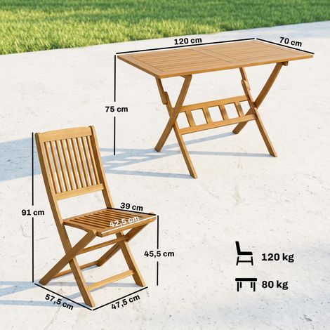 Ensemble de mobilier de jardin en bois certifié FSC, comprenant une table pliante 5 pièces et 4 chaises pliantes à lattes. (1/5)