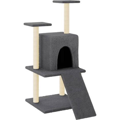 Tiragraffi per gatti Mobili per arrampicata su torre Tiragraffi piattaforma da arrampicata con tiragraffi in sisal scuro 110 cm grigio 020022642