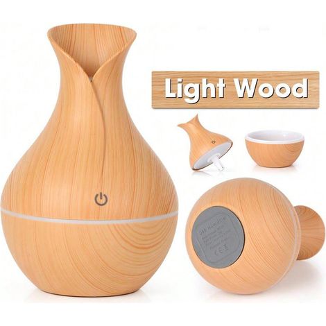 Humidificateur de bureau USB 200 ml (couleur bois clair) avec diffuseur d'huiles essentielles et lumières colorées (1/5)