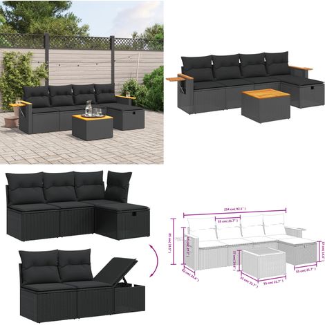 6-tlg. Garten-Sofagarnitur mit Kissen Schwarz Poly Rattan - Gartenmöbel Set - PE-Rattan Gartenmöbel - Outdoor Lounge Set - Esstisch Set - Balkonmöbel - Home & Living (1/4)