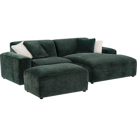 Canapé d'angle droit et pouf en velours côtelé vert sapin TIRONO de Maison Céphy (1/5)