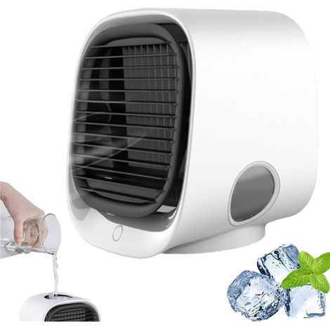 Mini climatiseur portable blanc réservoir d’eau 300ml 3 vitesses LED ventilateur silencieux USB pour bureau chambre maison confort été (1/5)