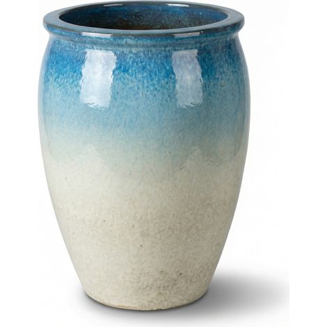 Provencelia Pflanzkübel Bacchus Ø50 cm Höhe 68 cm frostbeständig, keramisch, handgefertigt, Weiß-blau (1/4)