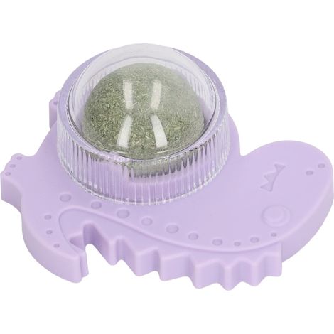 Balle à herbe à chat rotative à 360°, auto-adhésive, pour fixation murale, violette, anti-ennui, pour une utilisation en intérieur. (1/5)