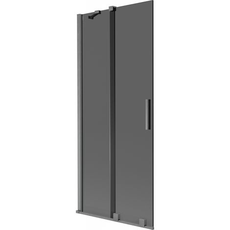 Mexen Velar Duschwand, 2-flügelig, verschiebbar 80 x 150 cm, Graphit, gebürstetes Gun Gray - 896-080-000-41-66