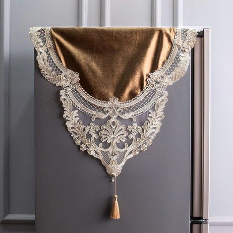 BRICOOMARKET Couvercle Anti-poussière pour Réfrigérateur Couvercle du Congélateur à Deux Portes Côte à Côte Couvercle Supérieur du Réfrigérateur à Broderie -1 pièce,Brun (1/5)