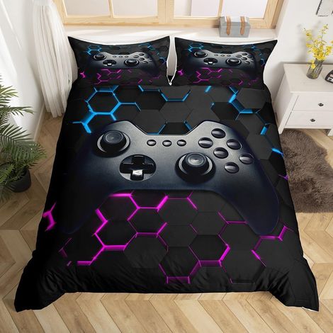 Ensemble de Housse de Couette de Jeu pour Ensemble de Literie imprimée pour Manette de Jeu pour garçons,Parure De Lit de Motifs de contrôleur de Jeu Vintage,avec 1 taie d'oreiller,Taille 140x200 (1/5)