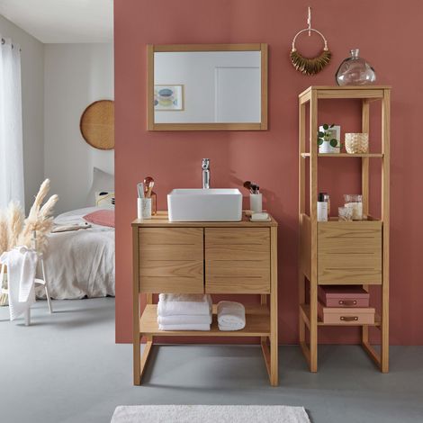 ATOLL 70 cm Waschtischunterschrank + Waschbecken + Spiegel + hoher Schrank