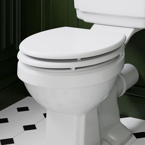 Bathroom Toilet Seat Traditional Round Soft Close Top Fix Hinges White Gloss (1/4)
