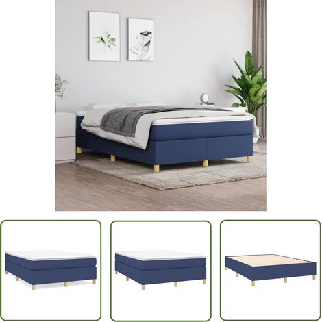 The Living Store Cadre de lit sans matelas bleu 140x190 cm tissu - Cadre De Lit - Lit Simple - Lit Bleu - Literie - Meuble Chambre (1/5)