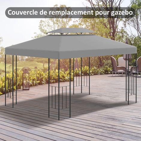 Toile de rechange pour pavillon tonnelle tente 3 x 4 m polyester haute densité 180 g/m² clair gris