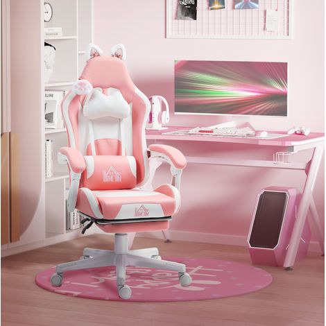 Rosa Gaming-Bürostuhl mit Fußstütze, Rückenlehne neigbar 135°, HAVRYA (1/4)