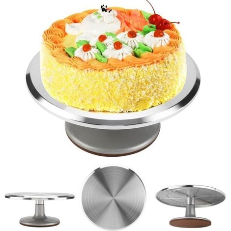 Plateau tournant à gâteau Plateau tournant en aluminium pour gâteaux, support de décoration rotatif parapharmacie tournant (1/4)