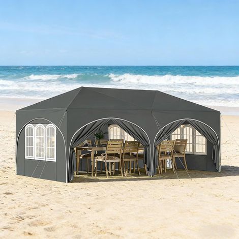 Tienda de recepción 3 x 6 m con 6 paredes laterales, impermeable, protección UV, gris HAVRYA (1/5)