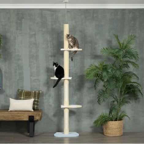 Arbre à chat réglable du sol au plafond, avec poteaux en jute, base antidérapante et coussins moelleux, pour chats jusqu’à 5 kg, jaune et stable CHICFURN (1/5)