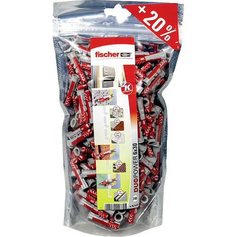 Fischer – Cheville pour support plein 536382 DUOPOWER 6 BigPack 30 mm – 240 pièces – Fixation béton cellulaire et plâtre – Installation rapide