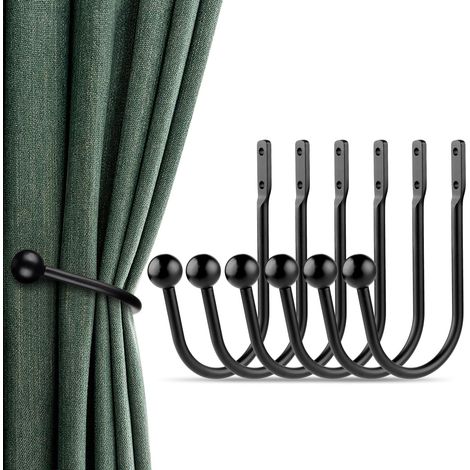 Lot de 6 embrasses murales pour rideaux, crochets rétro noirs mat, décoration intérieure. (1/5)