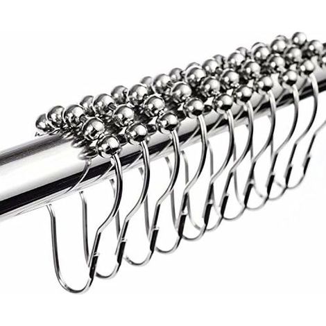Set mit 12 Duschvorhangringen aus Edelstahl mit Schiebesystem, 12 Einzelhaken, 69 x 39 mm