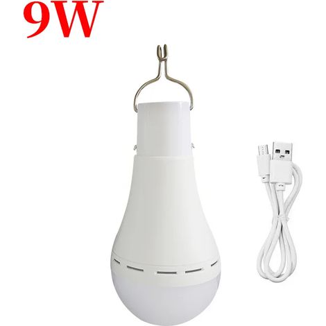 Ampoule solaire LED étanche (9 W uniquement), rechargeable par USB, à suspendre, pour une utilisation intérieure et extérieure. (1/5)