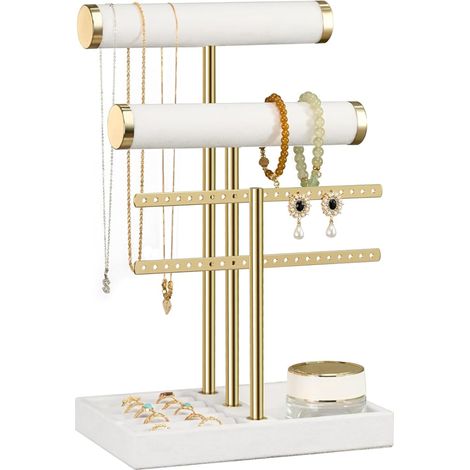 Organisateur de Bijoux à Niveaux - Porte Bijoux Blanc en pour Bracelets, Colliers, Montres, Bagues (1/5)