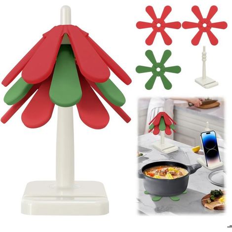 Lot de 3 dessous de verre en gel de silice, antidérapants et pliables, support inclus, pour plats chauds, cuisine et salle à manger