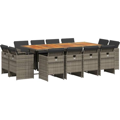 vidaXL Ensemble à manger de jardin coussins 13 pcs gris résine tressée