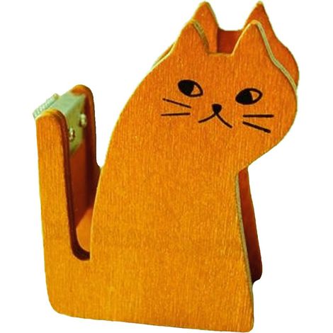 Dévidoir de Ruban Adhésif Marron en Matériau Synthétique Forme Chat Rétro Pratique et Portable pour Tiroir de Bureau (1/5)