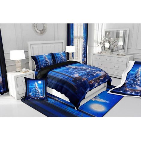 Housse De Couette - 200x200 cm - Motif Arbre De Noël - Parure De Lit Hiver - 1 Pièce + 2 Taies Doreiller 65x65 cm (1/5)