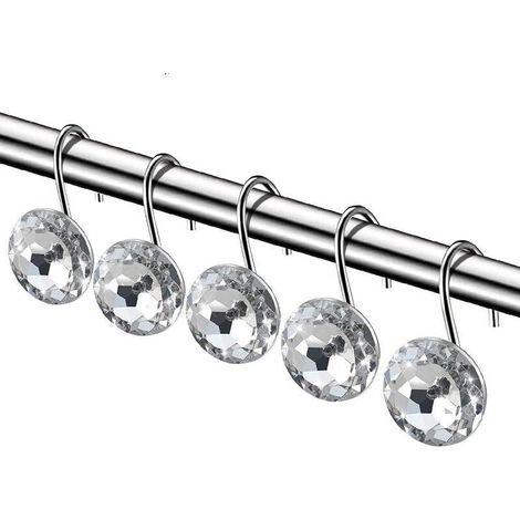Lot de 12 crochets décoratifs pour rideau de douche - En acier inoxydable - Avec strass - En acrylique (1/5)