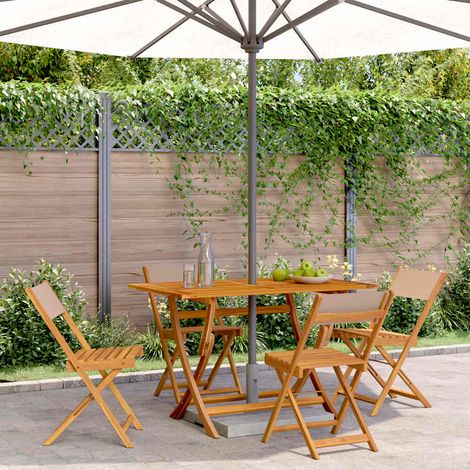 Lot de 4 chaises de jardin pliantes en bois d'acacia massif et tissu taupe pour terrasse - PANGIVO (1/5)