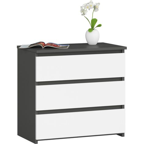 Comodino AKORD CL3 Grigia Grafite 60 cm 3 cassetti inserto frontale Bianco 60x35x57 cm (1/4)