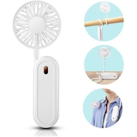 AMXCNOY Tragbarer Nackenventilator, Mini-USB-Nackenventilator mit 360°-Drehung, 1200-mAh-Akku, leiser Betrieb, 3 Geschwindigkeitsstufen, faltbar, ideal für Büro, Tisch und Camping – Weiß