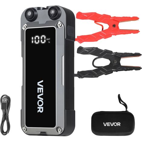 Arrancador de batería VEVOR de 1000 A de pico, arrancador de batería de coche de 12 V, 4000 A, 3 modos, linterna, cables de arranque, para motores de gasolina de hasta 5 L y motores diésel de hasta 3  (1/2)