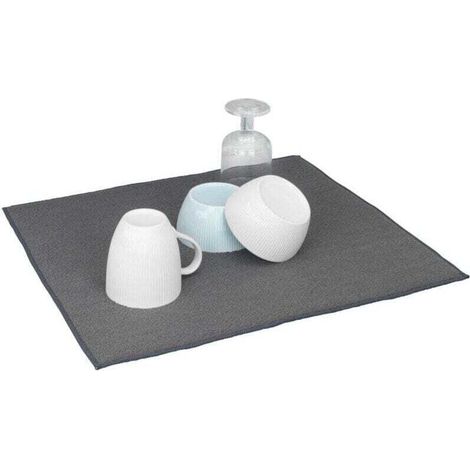 Tapis de séchage microfibre anti-traces pour évier, Tapis égouttoir pour la vaisselle, Evite les taches de calcaire, Accessoire cuisine design moderne, Microfibre, 47x40cm, Gris