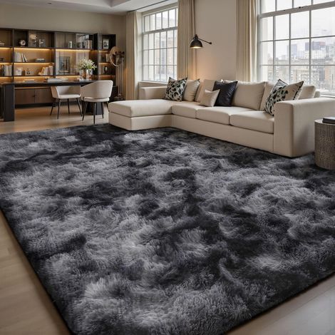 Tapis de Salon, à Poils Longs, Tapis Chambre Gris, 200x300cm, antidérapant, Extra Large, Moelleux et Moderne, pour Chambre à Coucher, Chambre d'enfant (1/5)