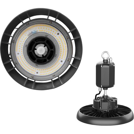 Alcapower Proiettore LED UFO 100W 15000lm 4000K IP65 IK08 Funzione Emergenza integrata 180 minuti, Alta efficienza luminosa per ambienti industriali