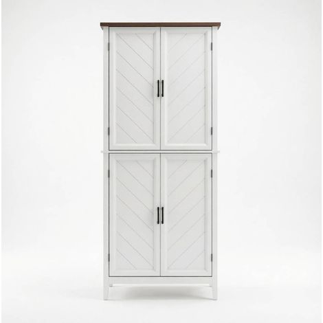CHICFURN Aparador de cocina 76x40x178,5 cm en MDF blanco, 4 puertas de cristal, compacto (1/5)