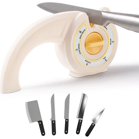 Affûteur de couteaux rotatif six en un, affûteur multifonctionnel pour couteaux de cuisine, ciseaux et couteaux à pain, base antidérapante, avec trou de suspension. (1/5)