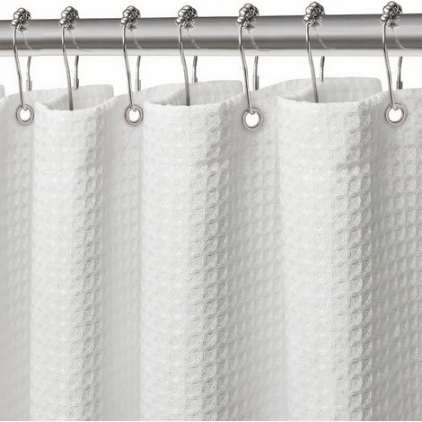 Gaufre Rideau Douche Rideaux Baignoire Tissu Polyester Lavable en Machine Rideau Salle de Bain avec 12 Crochets Rideau Salle de Bain Imperméable 183 x 183 cm(Blanc) (1/5)