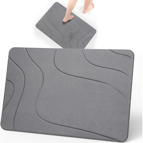 Tapis de Bain Diatomite Séchage Rapide 60 x 39 cm – Tapis Antidérapant Absorbant en Pierre, Anti Moisissure Tapis de Salle de Bain en Terre de Diatomée pour Cuisine et Baignoire – Gris