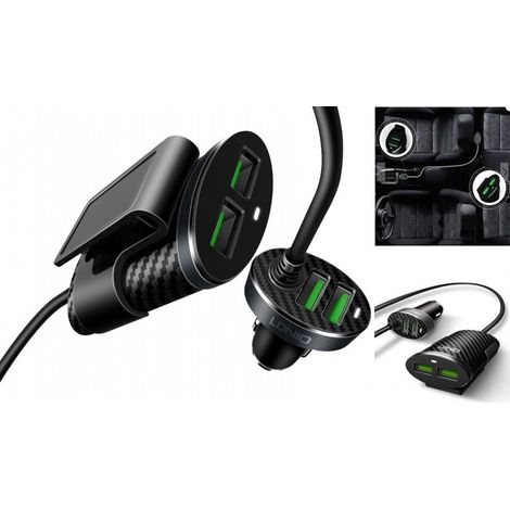 TrAdE Shop Traesio - Caricabatterie Da Auto Con Estensione Per Sedile Posteriore Carica Batterie Usb -