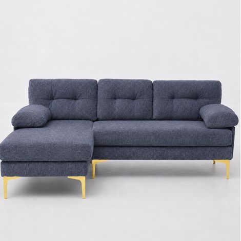 Divano angolare a L 3 posti 187,5 cm blu in ciniglia con gambe in metallo (1/5)