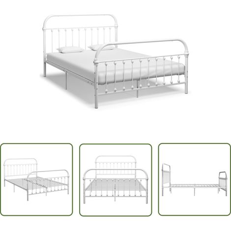 The Living Store Cadre de lit sans matelas et tête de lit blanc métal 160x200 cm - Cadre De Lit - Lit Double - Lit Metal - Lit Design - Literie (1/5)