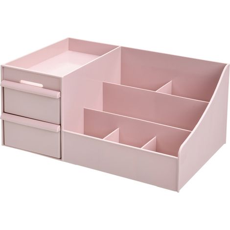 1 Organisateur de maquillage, Boîte de rangement cosmétique avec tiroir, Plastique durable, Pour coiffeuse et bureau (1/5)