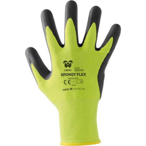 Neri Safety Guantes de Trabajo Spongy Flex Talla 7 - Paquete de 12 Pares