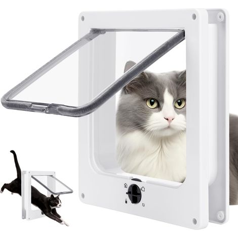 Chatière pour Chat,27 23 5,5 cm Chatiere pour Chien, Chatière pour Chats, Verrouillage à 4 Voies Chatière, Facile à Installer et à Utiliser, Blanc (1/5)